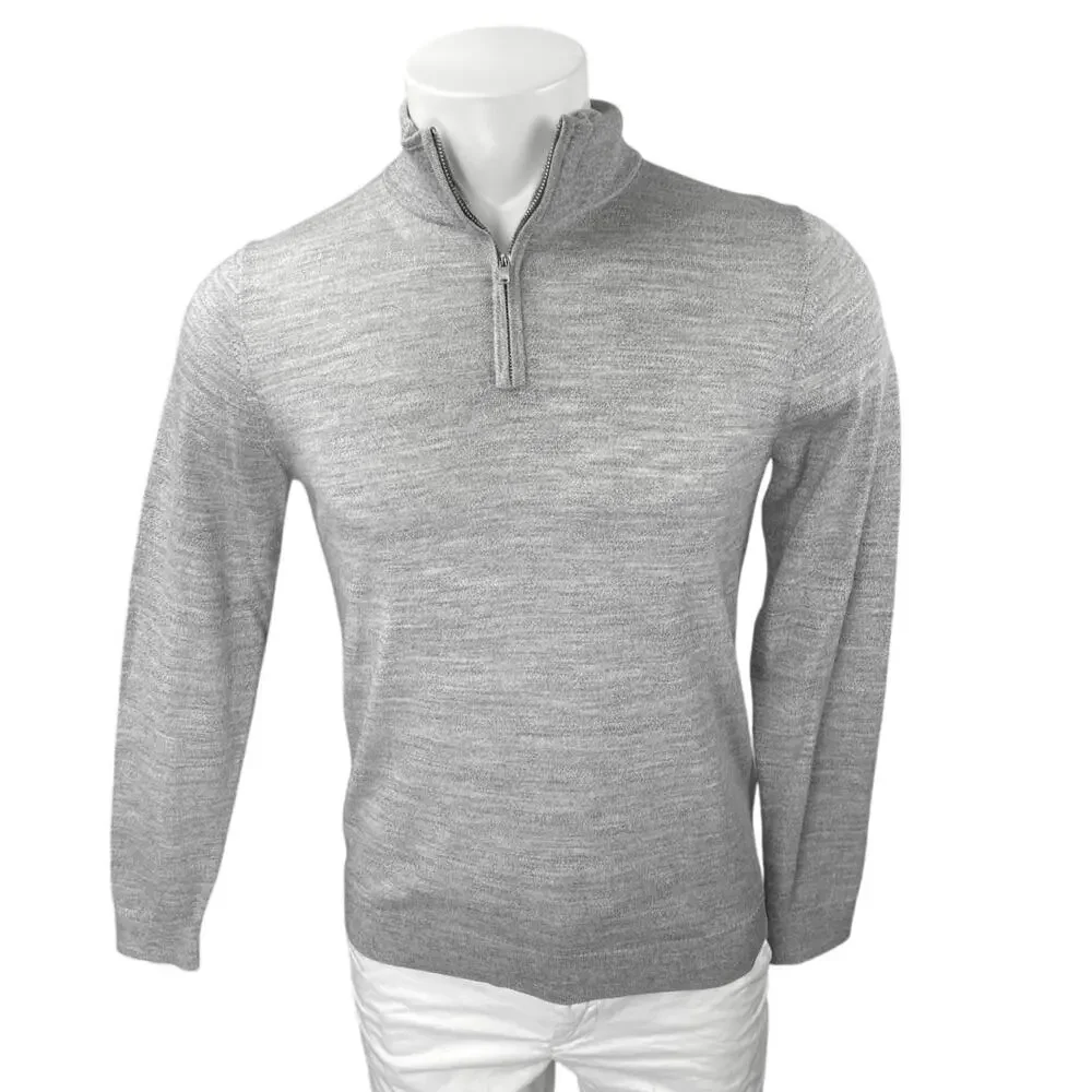 Reiss Men's Gray Merino Wool 1/4 Zip Long Sleeve Pullover Sweater Top Size S